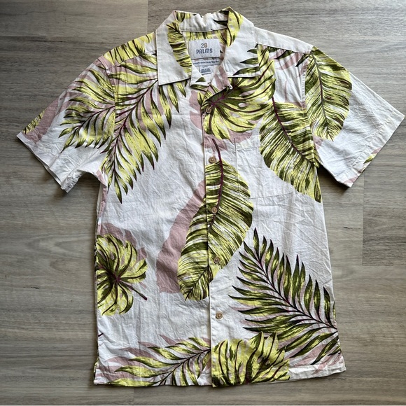 Men's 28 Palms White Floral Short Sleeve Button Up Size Small - Picture 2 of 8